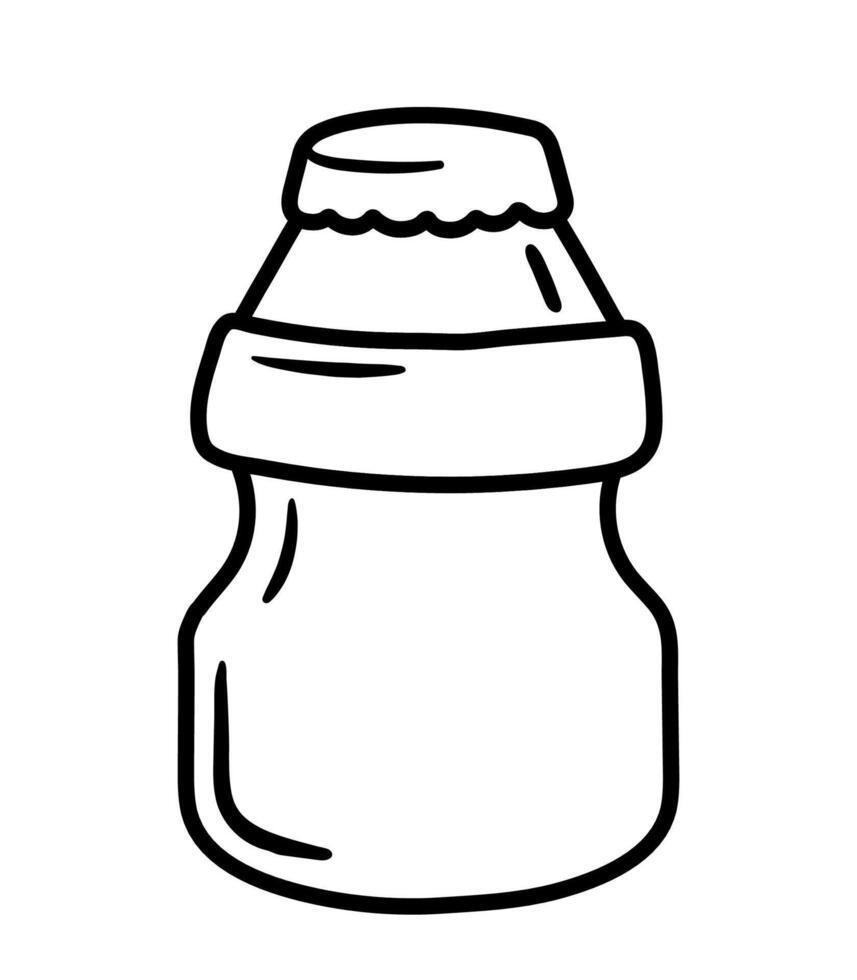 Yogurt Probiotic Drink Bottle Line Art Drawing in Cute Doodle Vector Illustration