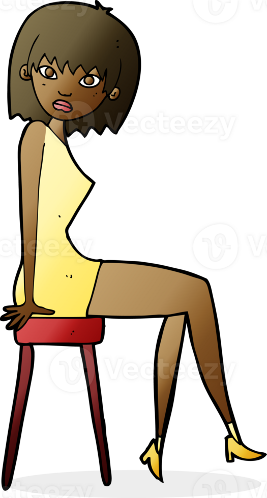 cartoon woman sitting on stool png