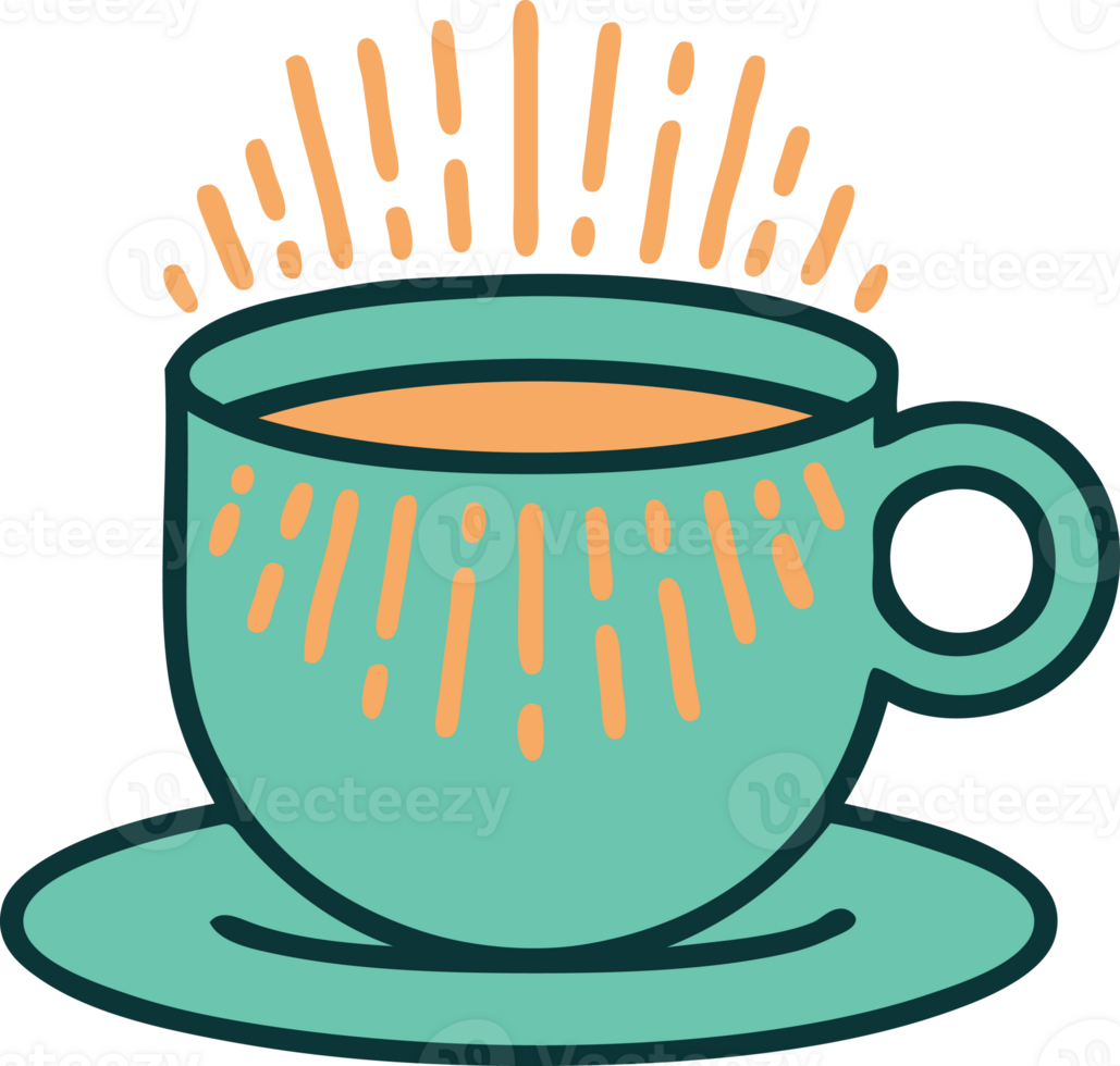 iconic tattoo style image of cup of coffee png