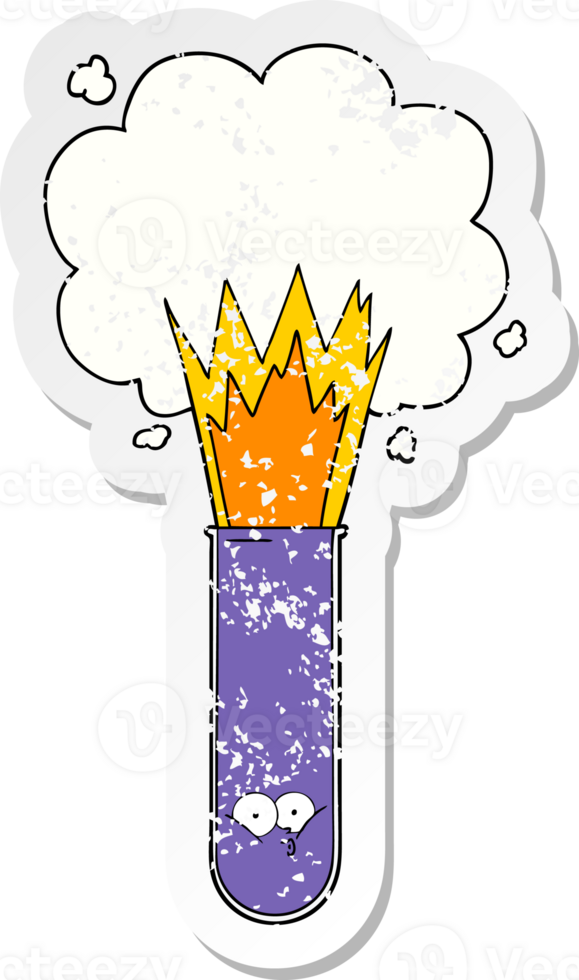 distressed sticker of a cartoon exploding chemicals in test tube png