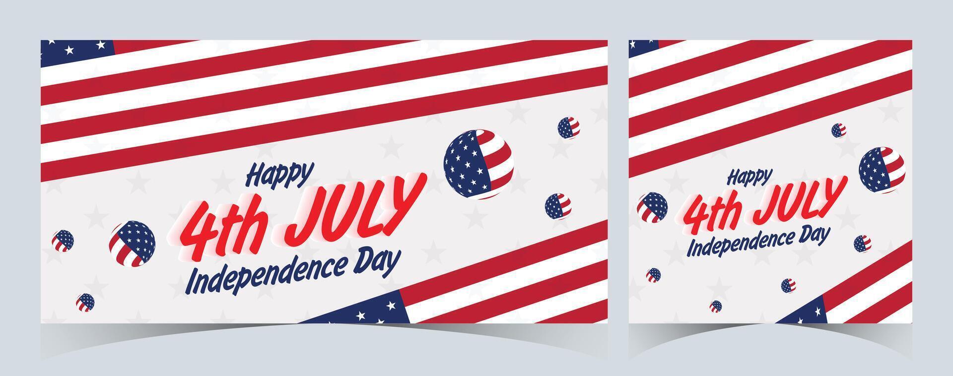 Set of Happy 4th of July. Fourth July Independence Day USA. Independence Day sale web banner. Independence Day USA social media promotion template. greeting card, poster with United States flag vector