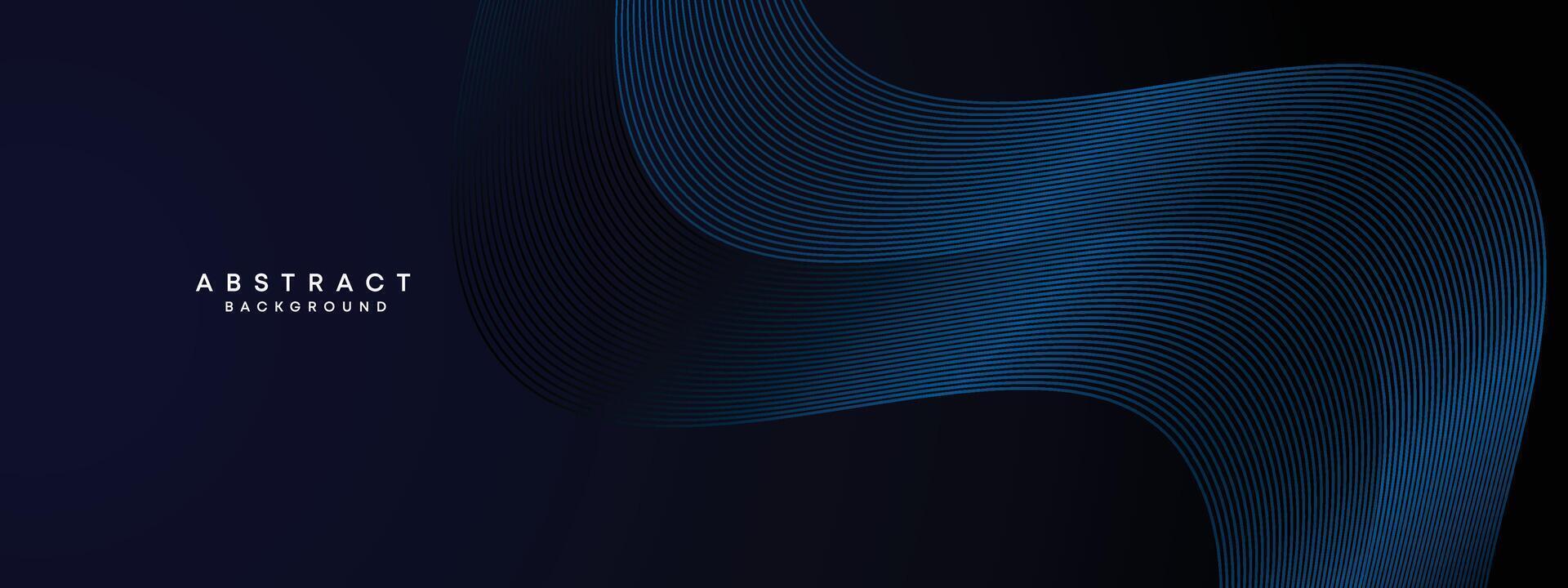 Dark Navy Blue Abstract Waving Circles Lines Technology Background. Modern Blue Gradient with Glowing Lines Shiny Geometric Shape Diagonal. for Brochure, Cover, Poster, Banner, Website, Header, flyer vector