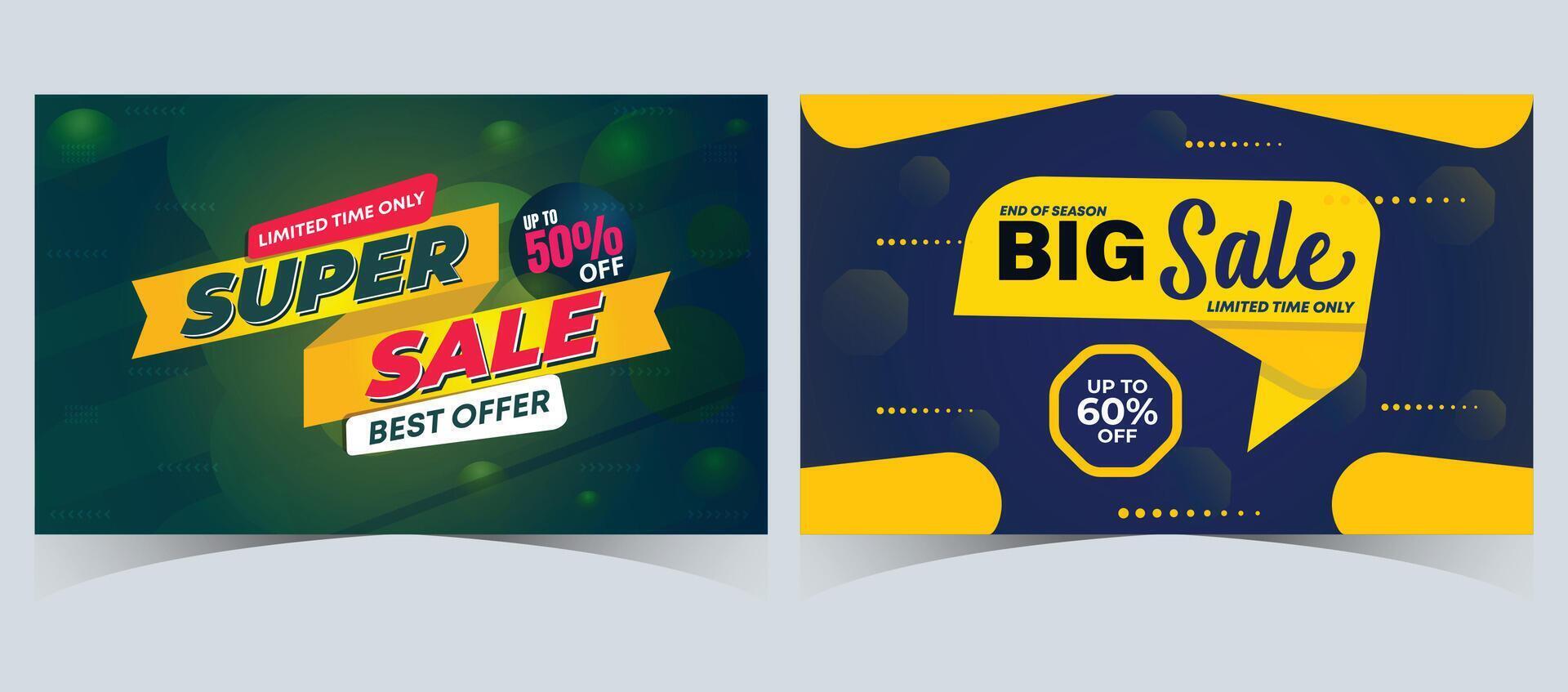 Set of super sale web banner template design. flash big sale discount banner template promotion posts. web banner for mega sale promotion discount sale banner. end of season special offer banner vector