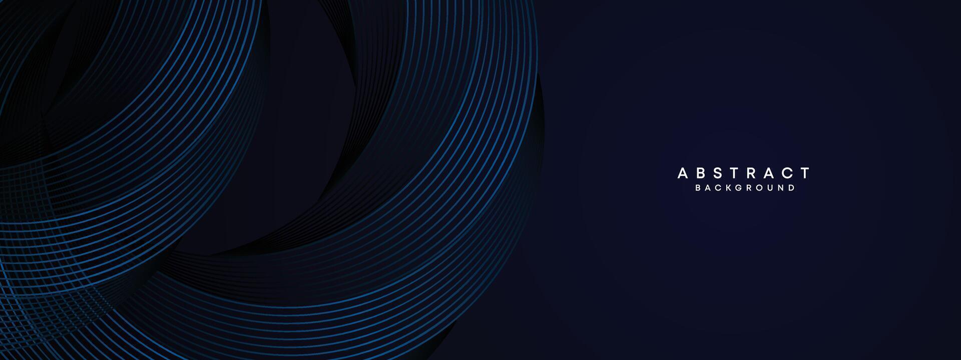 Dark Navy Blue Abstract Waving Circles Lines Technology Background. Modern Blue Gradient with Glowing Lines Shiny Geometric Shape Diagonal. for Brochure, Cover, Poster, Banner, Website, Header, flyer vector