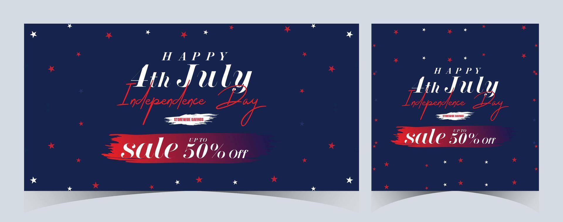 Set of Happy 4th of July. Fourth July Independence Day USA. Independence Day sale web banner. Independence Day USA social media promotion template. greeting card, poster with United States flag vector