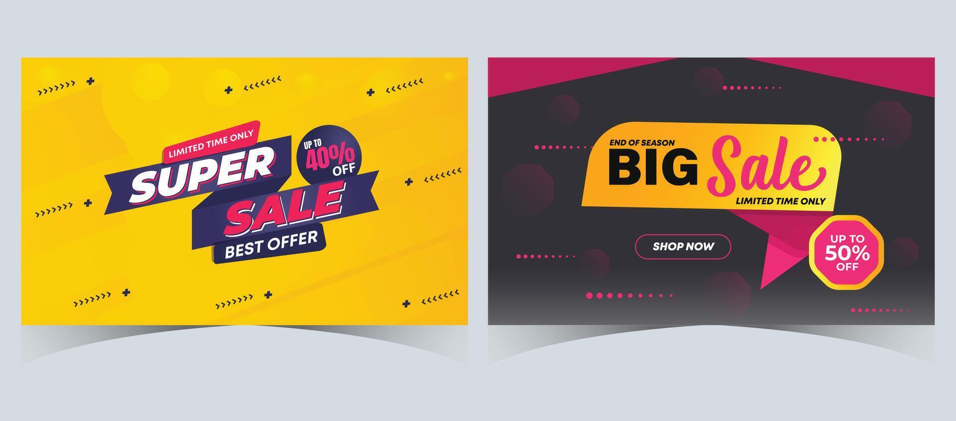Set of super sale web banner template design. flash big sale discount banner template promotion posts. web banner for mega sale promotion discount sale banner. end of season special offer banner vector