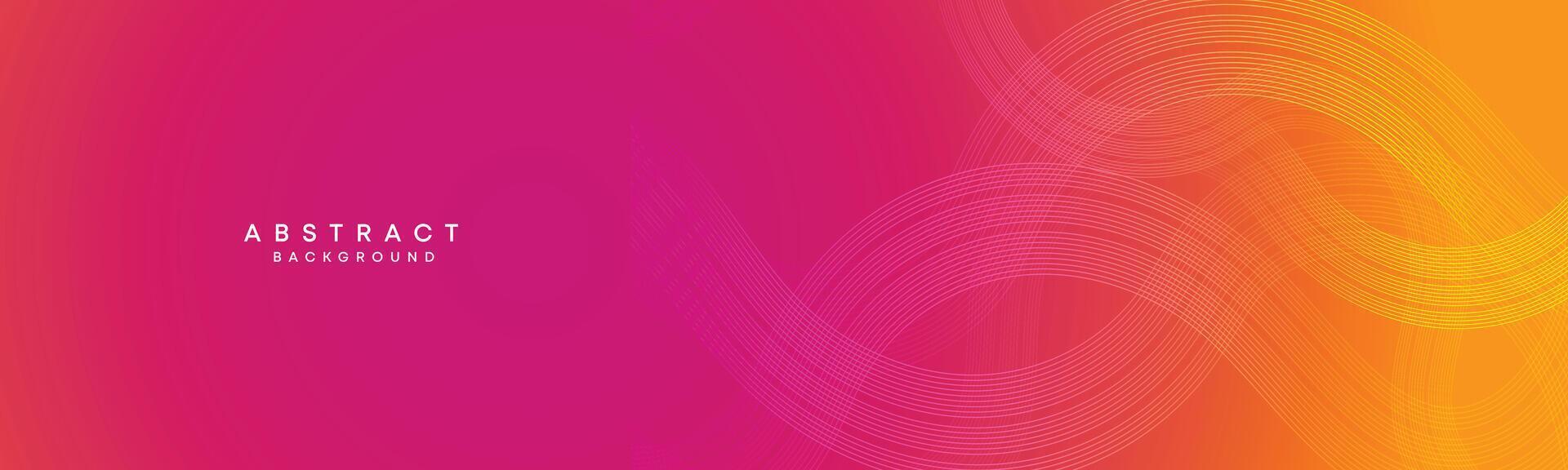 Abstract orange, pink gradient waving circles lines Technology web banner background. Modern yellow, purple gradient with glowing lines and shiny geometric diagonal shape for brochure, cover, header vector