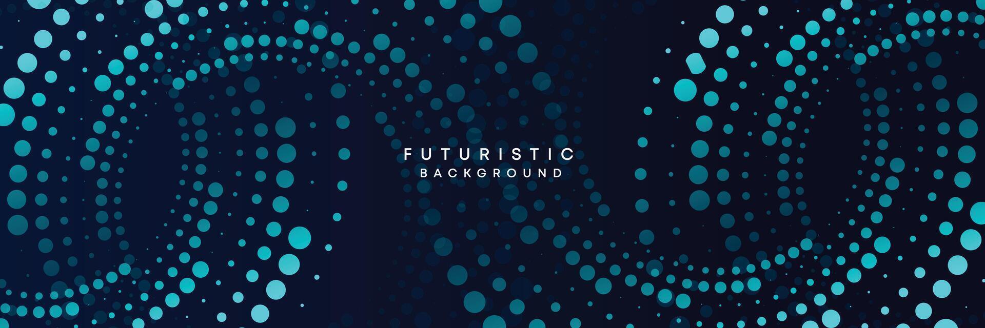 Dark blue digital technology banner gradient web background. Blue abstract waving lines and halftone circles frame glowing geometric diagonal pattern business background for brochure, cover, header vector