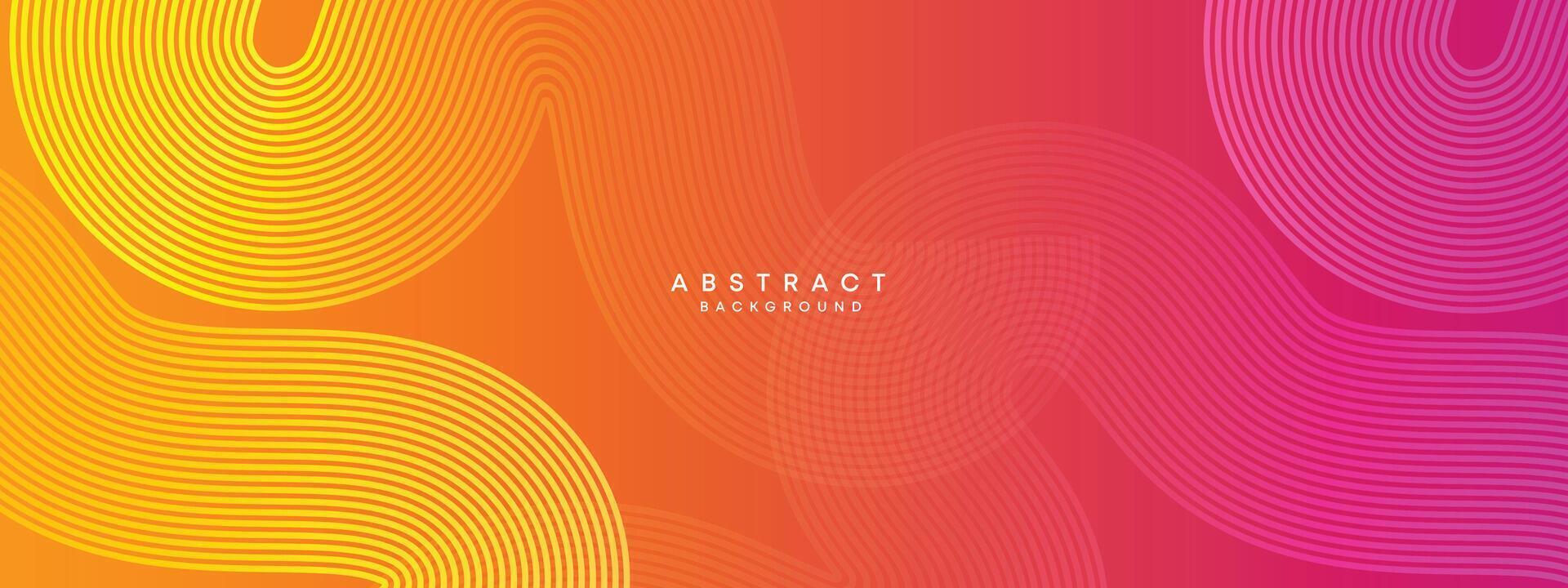 Abstract orange, pink gradient waving circles lines Technology web banner background. Modern yellow, purple gradient with glowing lines and shiny geometric diagonal shape for brochure, cover, header vector