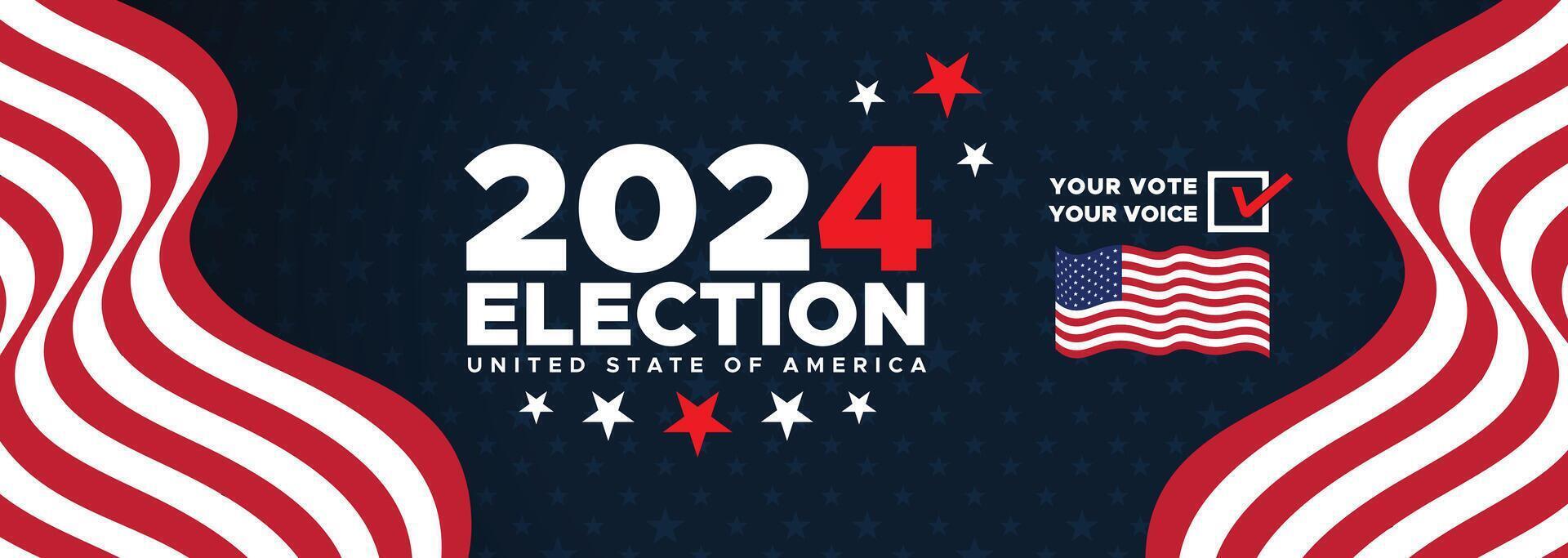 presidencial elección día en el unido estados votar 2024. elección 2024 EE.UU. político elección Campaña bandera. fondo, correo, bandera, tarjeta, y póster diseño con votar día en noviembre 5 5 nosotros vector