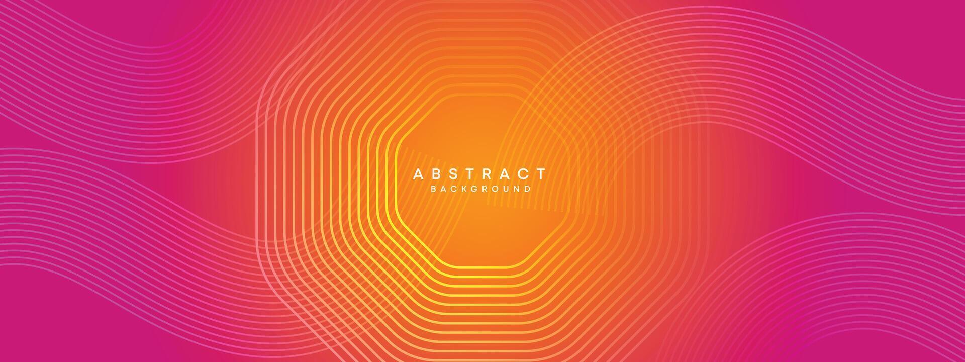 Abstract orange, pink gradient waving circles lines Technology web banner background. Modern yellow, purple gradient with glowing lines and shiny geometric diagonal shape for brochure, cover, header vector