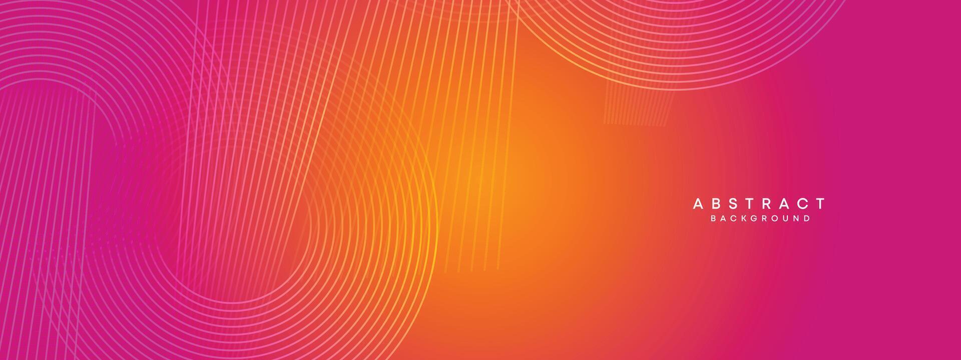 Abstract orange, pink gradient waving circles lines Technology web banner background. Modern yellow, purple gradient with glowing lines and shiny geometric diagonal shape for brochure, cover, header vector