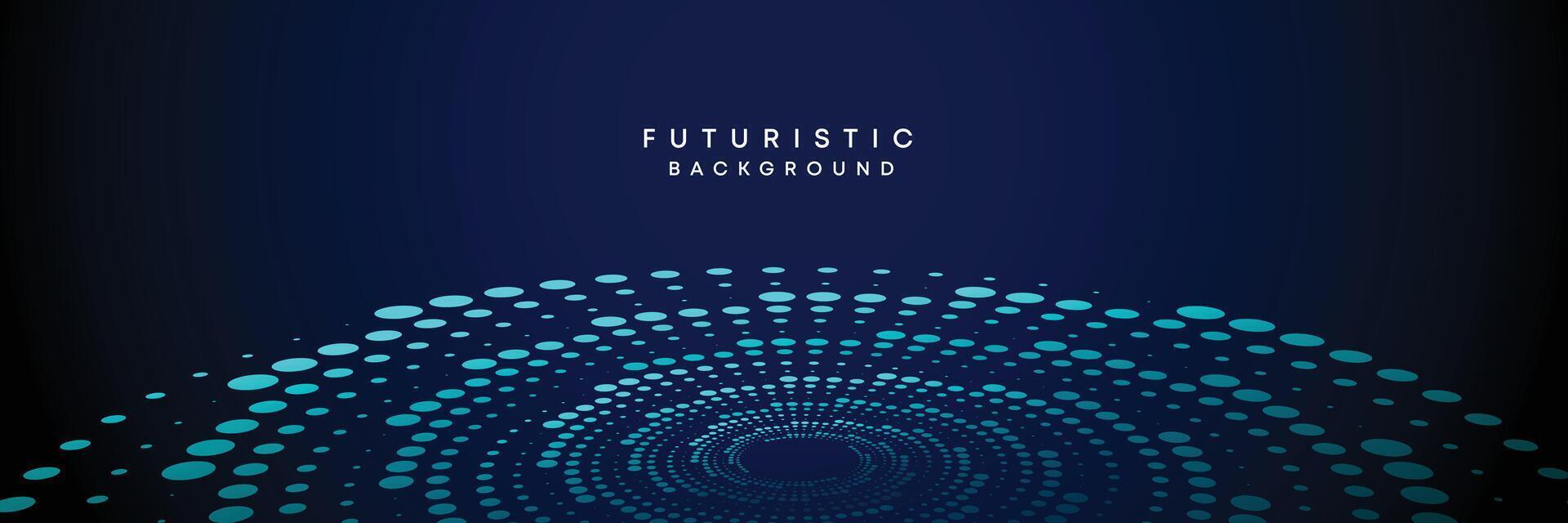 Dark blue digital technology banner gradient web background. Blue abstract waving lines and halftone circles frame glowing geometric diagonal pattern business background for brochure, cover, header vector