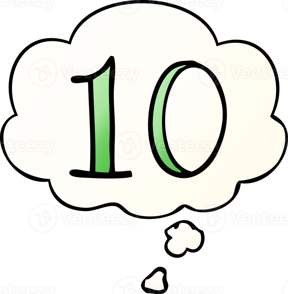 cartoon number 10 with thought bubble in smooth gradient style png