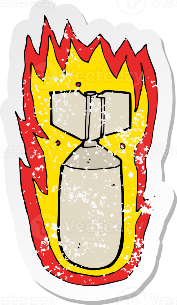 retro distressed sticker of a cartoon flaming bomb png