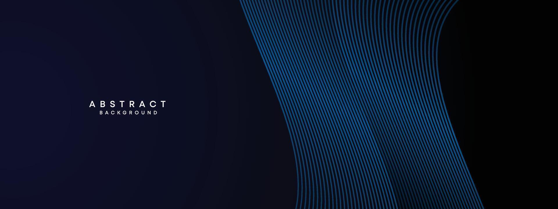 Dark Navy Blue Abstract Waving Circles Lines Technology Background. Modern Blue Gradient with Glowing Lines Shiny Geometric Shape Diagonal. for Brochure, Cover, Poster, Banner, Website, Header, flyer vector