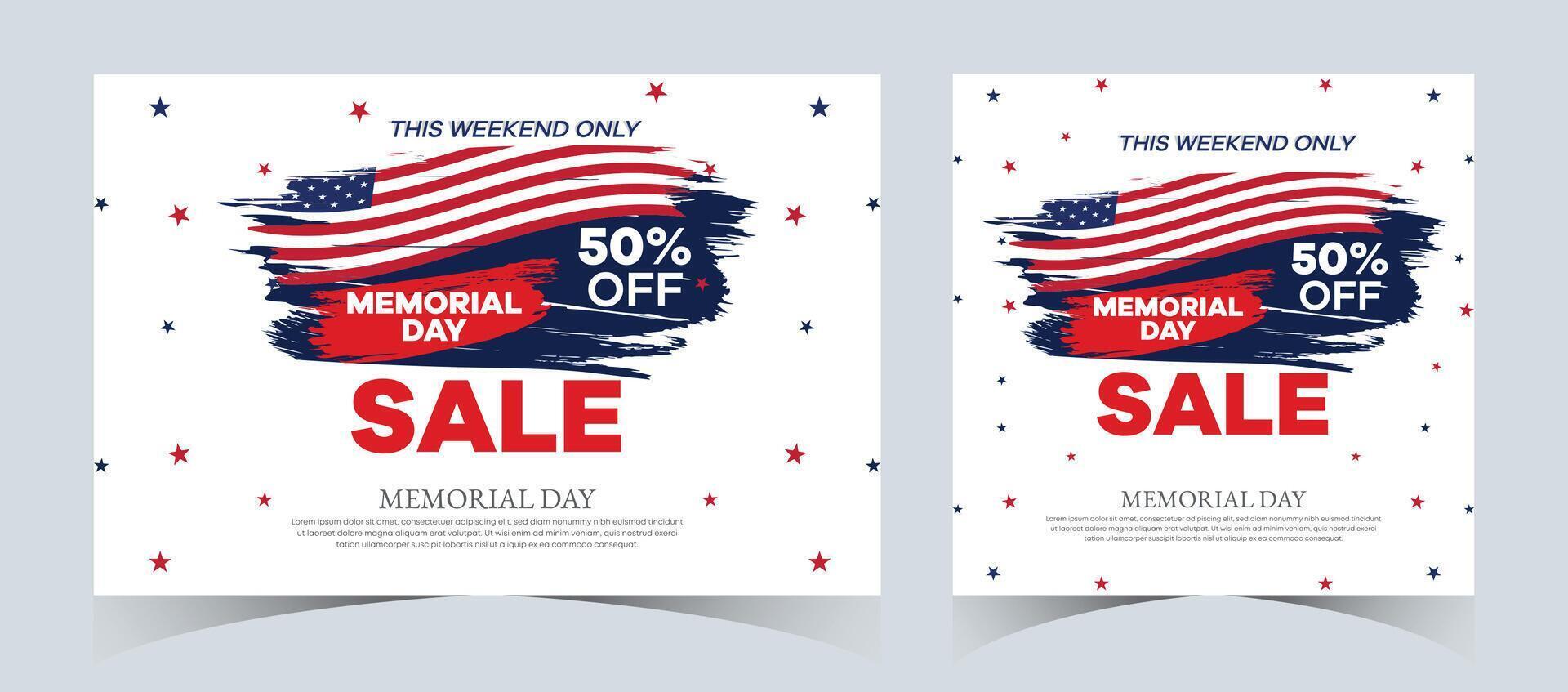 Set of memorial day sale web banner. Happy memorial day holiday sale post. Memorial day weekend sale banner. Memorial Day social media promotion template design in USA national flag colors vector