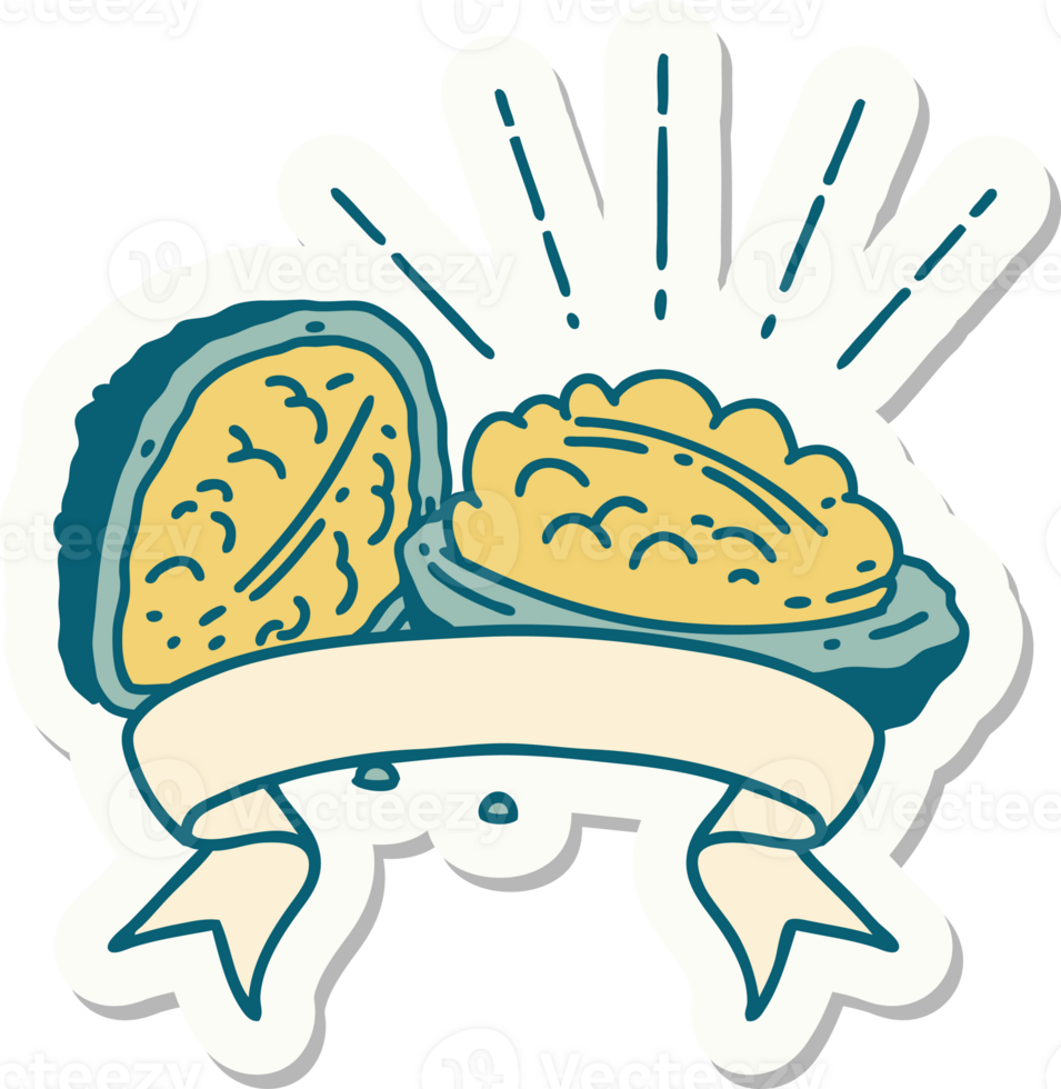 sticker of a tattoo style walnuts with shell png
