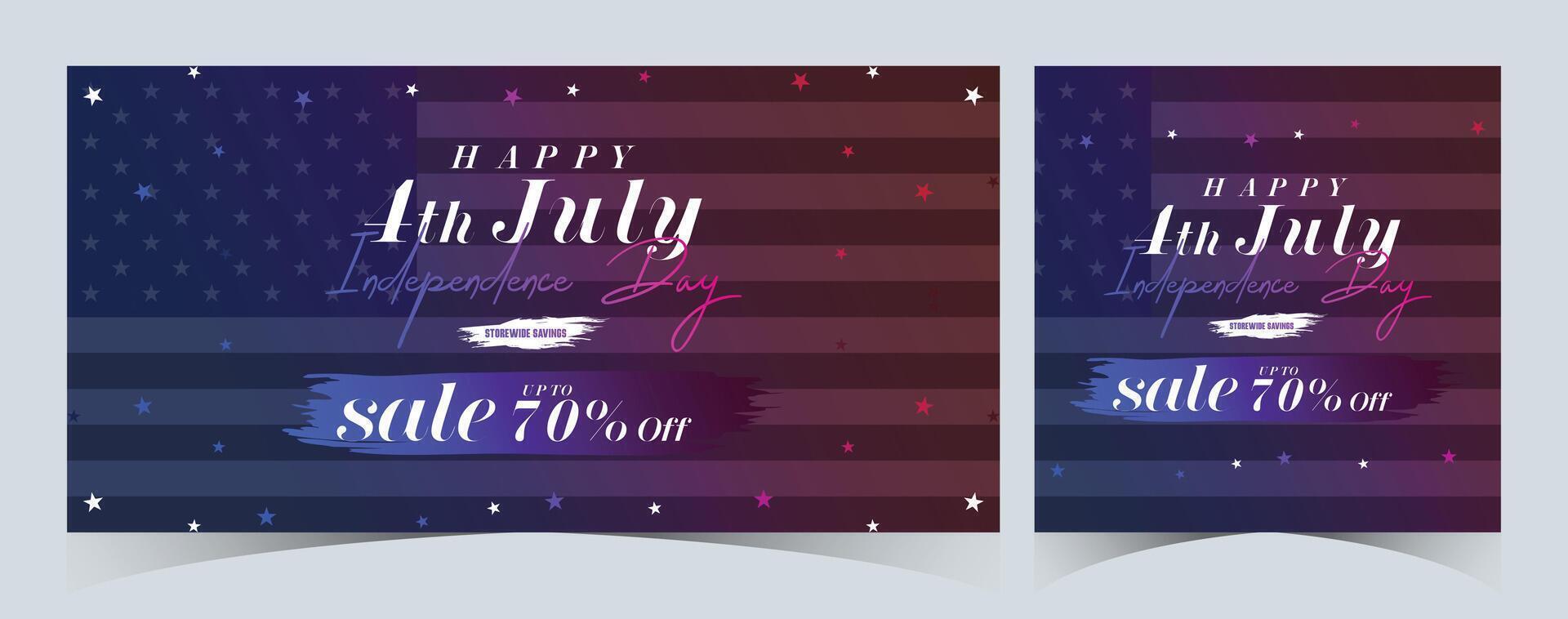 Set of Happy 4th of July. Fourth July Independence Day USA. Independence Day sale web banner. Independence Day USA social media promotion template. greeting card, poster with United States flag vector