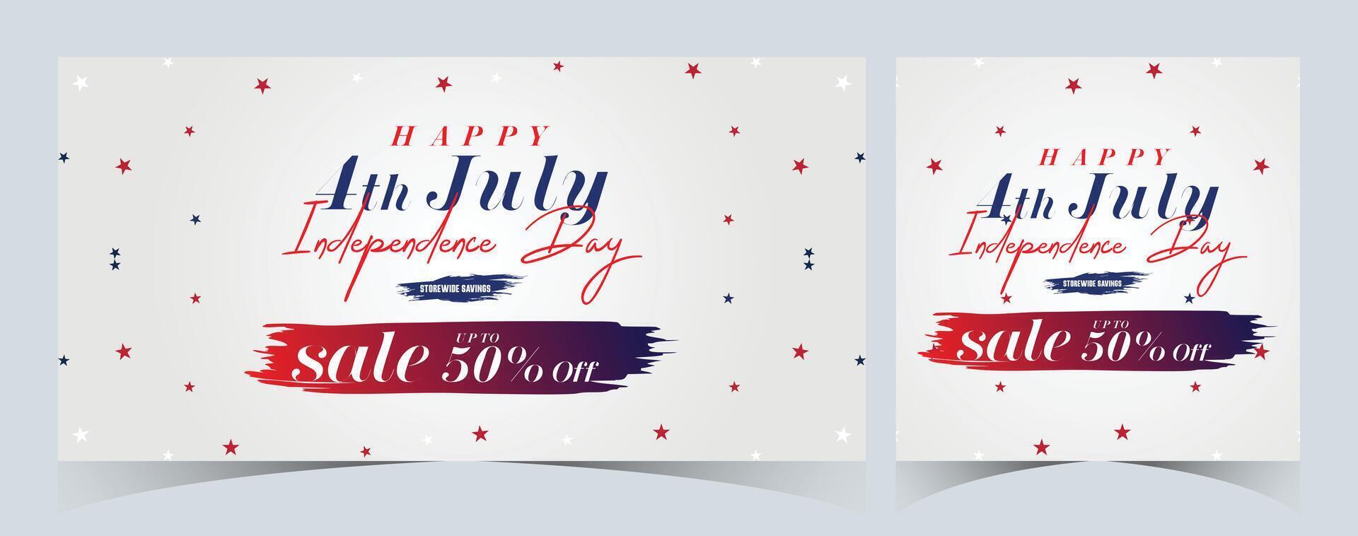 Set of Happy 4th of July. Fourth July Independence Day USA. Independence Day sale web banner. Independence Day USA social media promotion template. greeting card, poster with United States flag vector