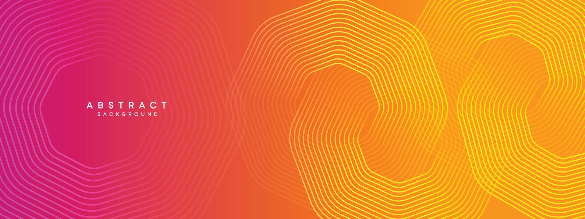 Abstract orange, pink gradient waving circles lines Technology web banner background. Modern yellow, purple gradient with glowing lines and shiny geometric diagonal shape for brochure, cover, header vector