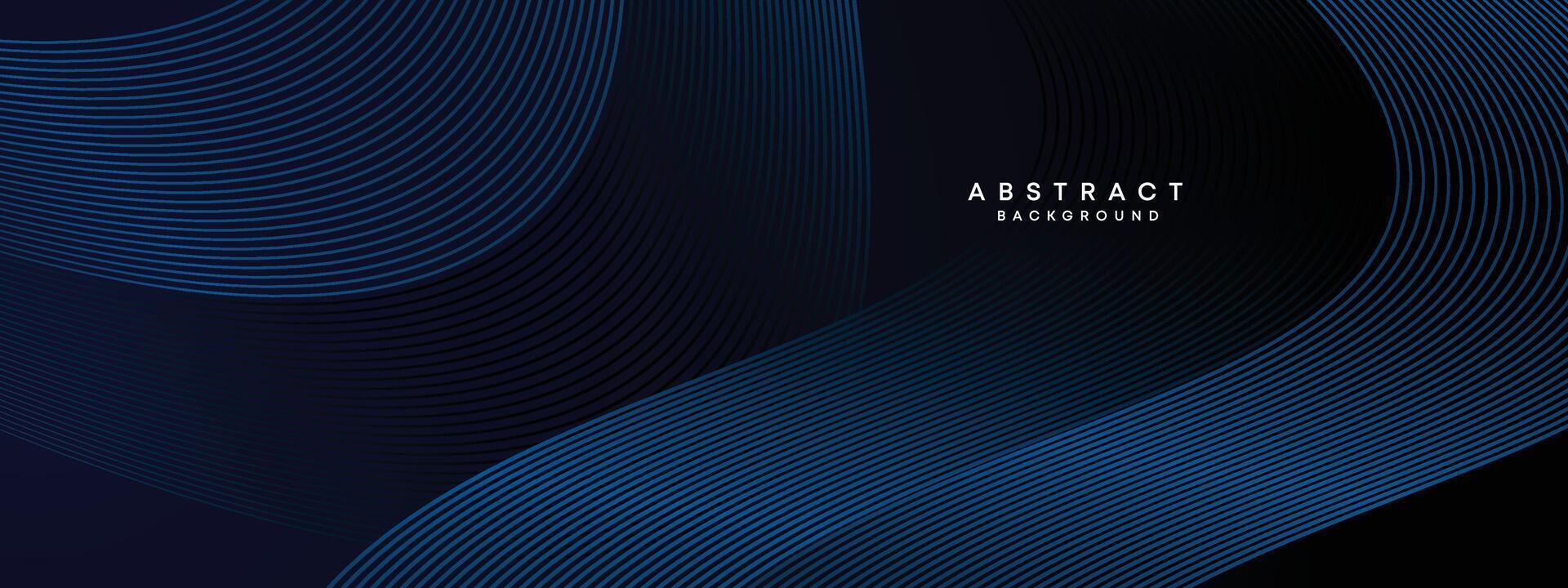 Dark Navy Blue Abstract Waving Circles Lines Technology Background. Modern Blue Gradient with Glowing Lines Shiny Geometric Shape Diagonal. for Brochure, Cover, Poster, Banner, Website, Header, flyer vector