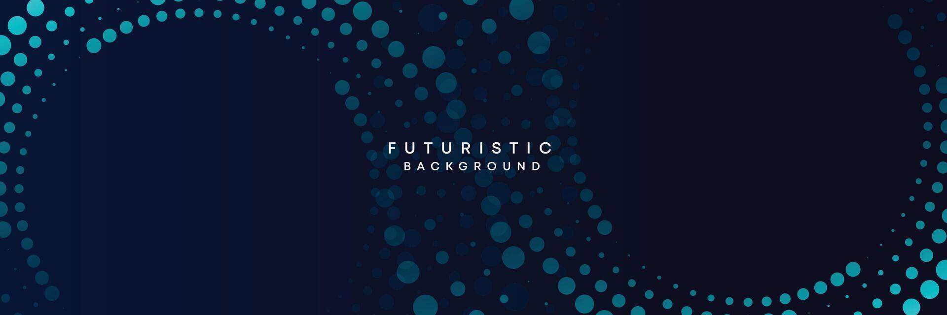 Dark blue digital technology banner gradient web background. Blue abstract waving lines and halftone circles frame glowing geometric diagonal pattern business background for brochure, cover, header vector