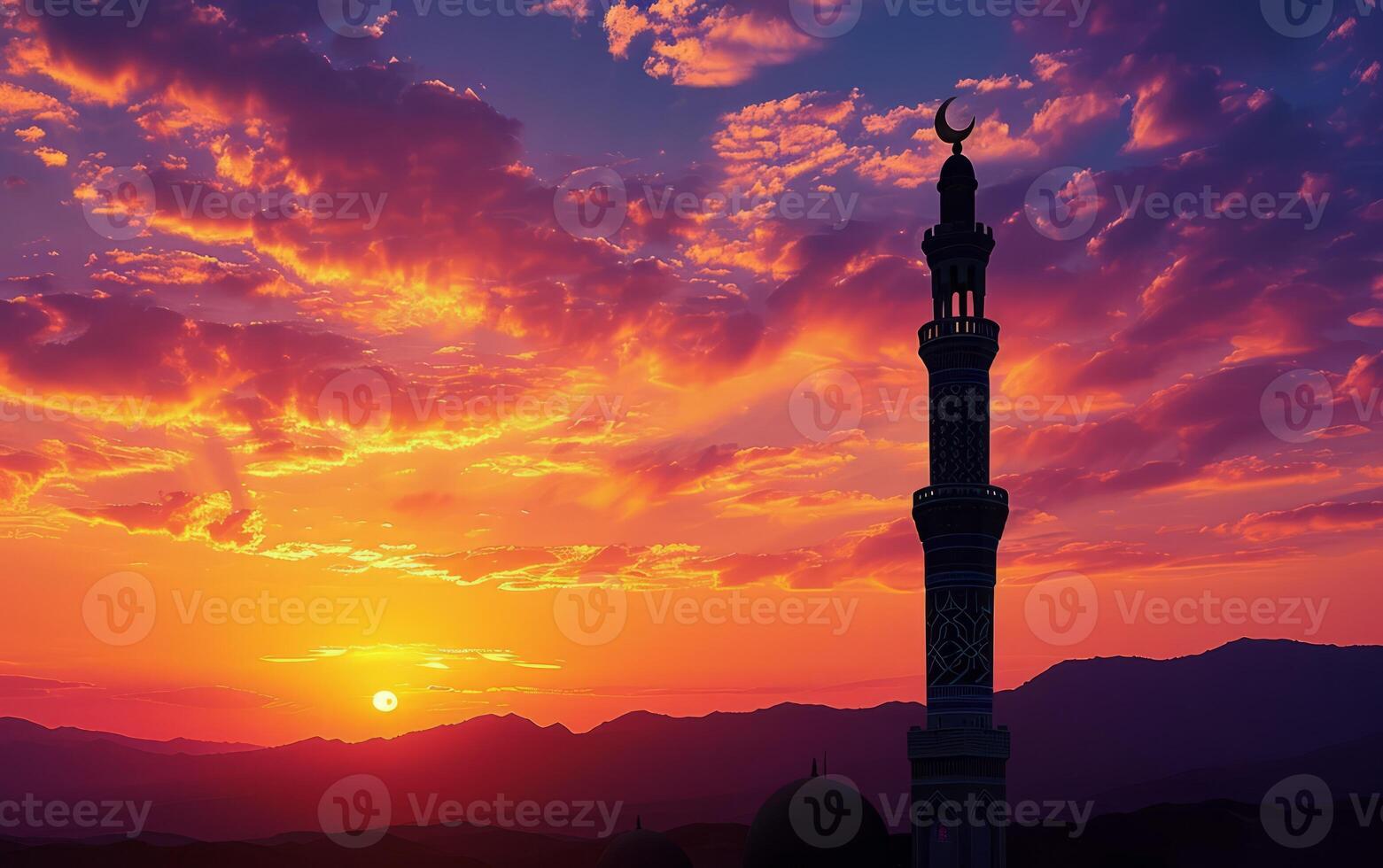 ai generado puesta del sol mezquita silueta foto