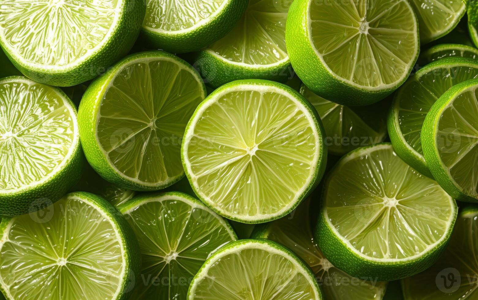 AI generated A clear, detailed snapshot of newly cut slices of lime photo