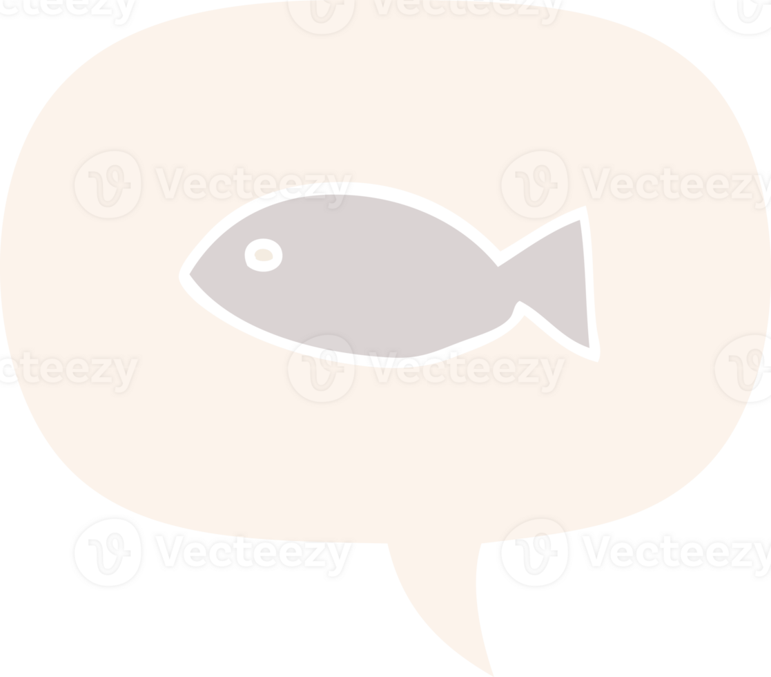 dessin animé poisson symbole avec discours bulle dans rétro style png