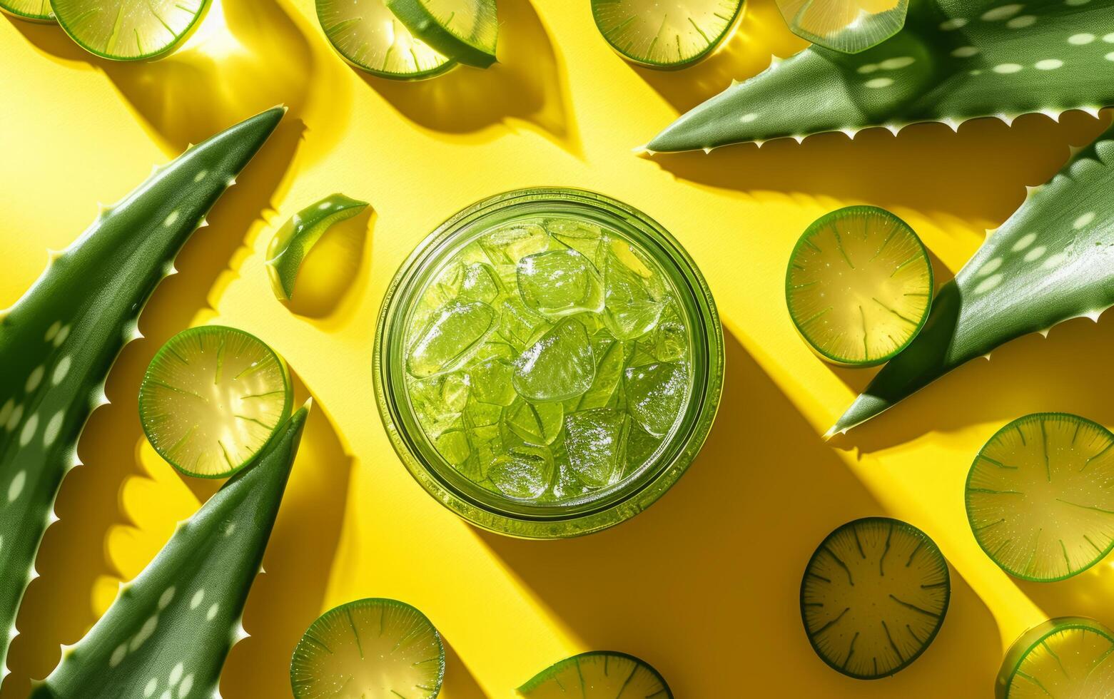 AI generated A Lively Picture Featuring an Unsealed Jar of Fresh Aloe Vera Gel photo