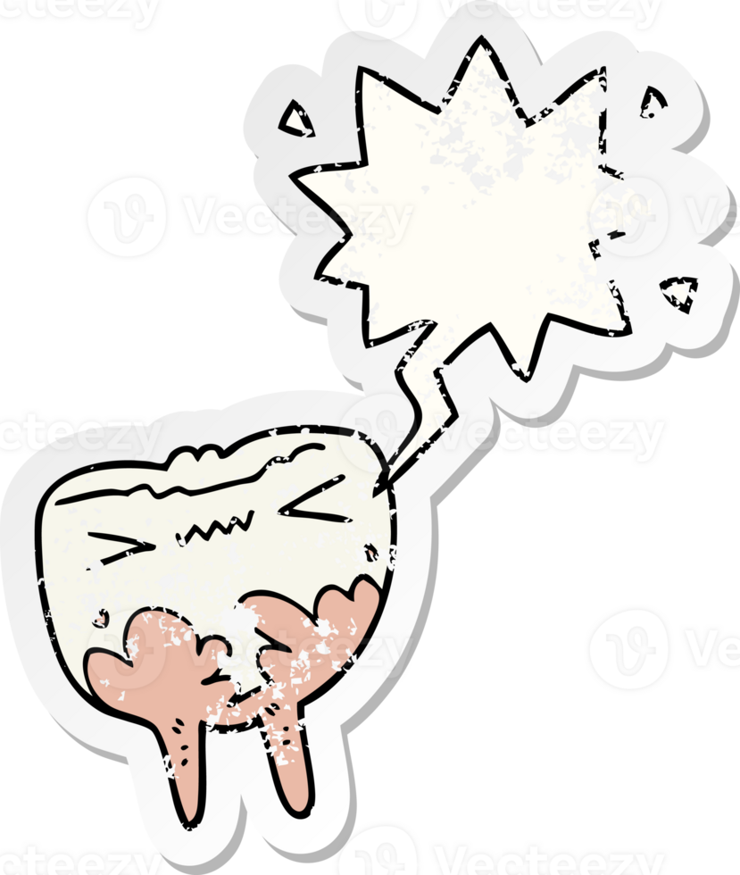 cartoon bad tooth with speech bubble distressed distressed old sticker png