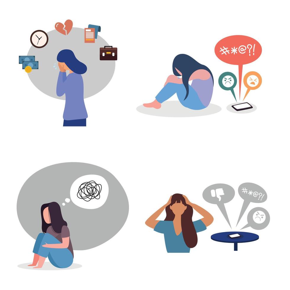 collection mention sad state of mind from social situations vector design