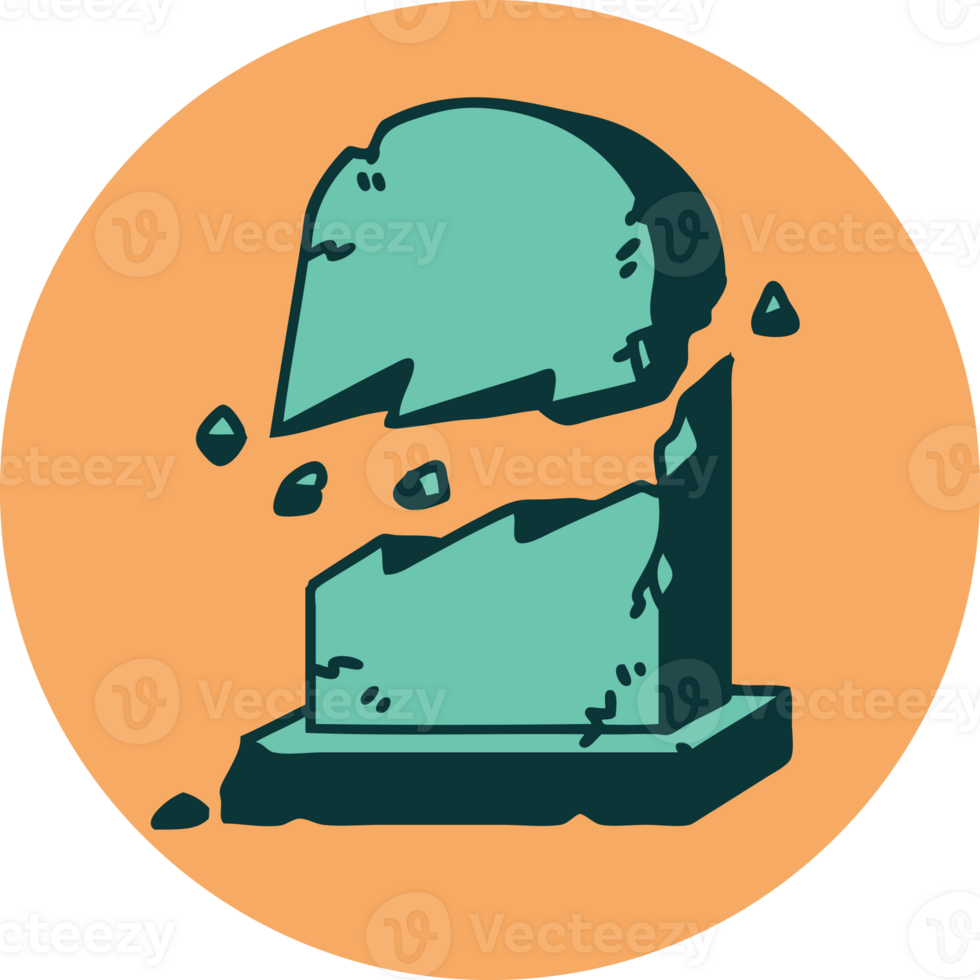 iconic tattoo style image of a broken grave stone png