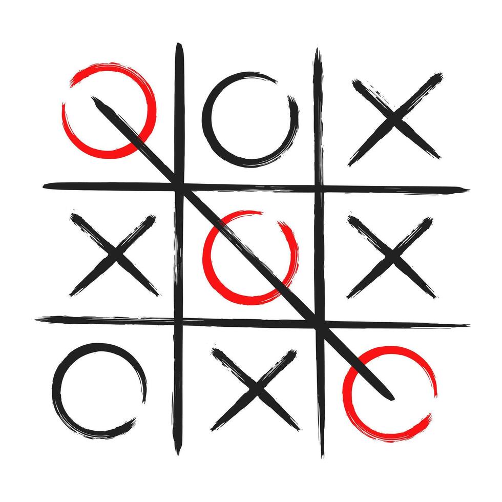 Tic tac toe xo game hand drawn grid doodle template vector illustration.