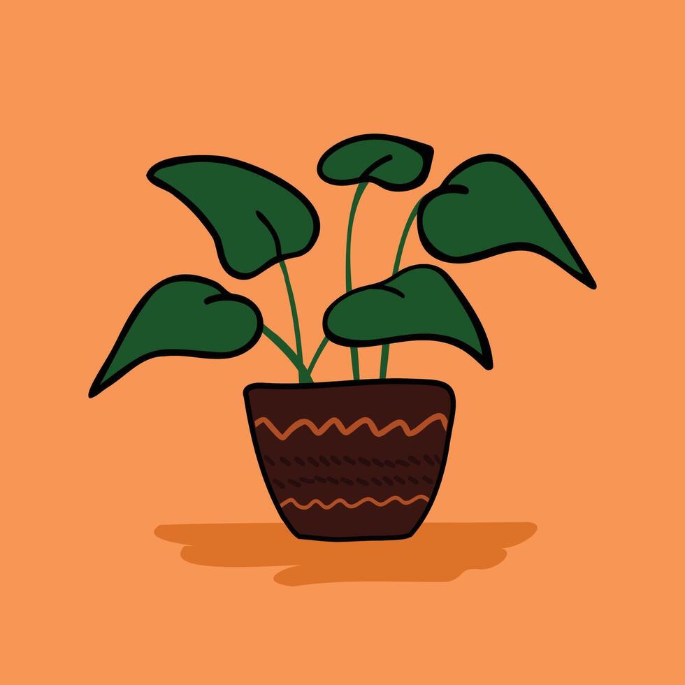 Tropical flower pot in flat style on light orange background vector