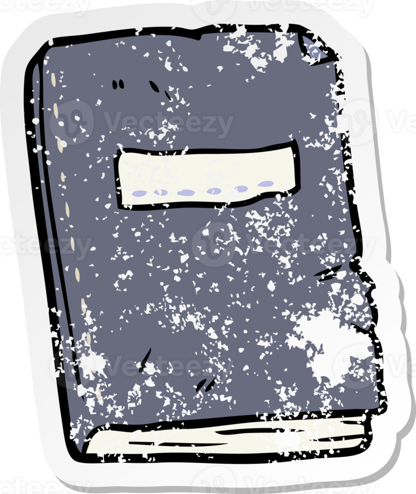 distressed sticker of a cartoon battered old notebook png