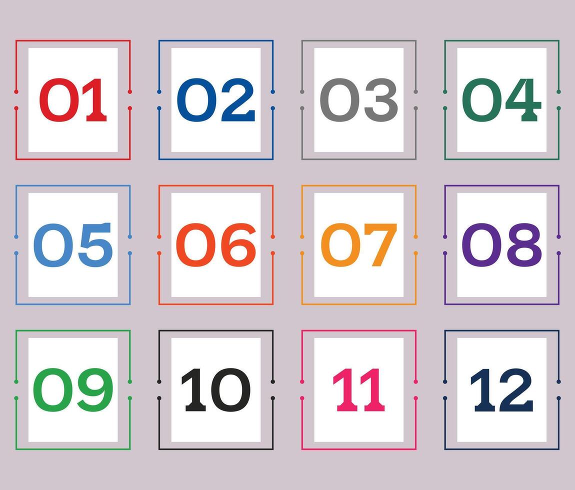 Square points indicate numbers from one to twelve vector