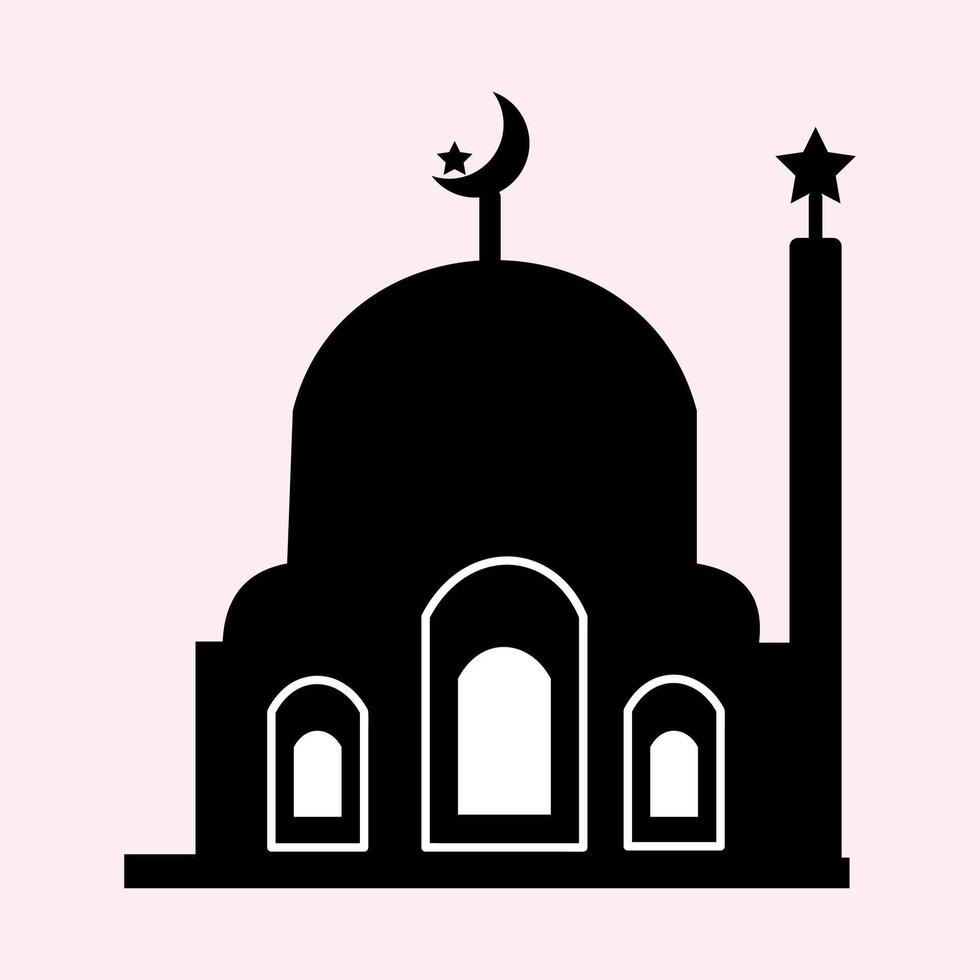 Icon of a black and white mosque, vector Muslim place of worship