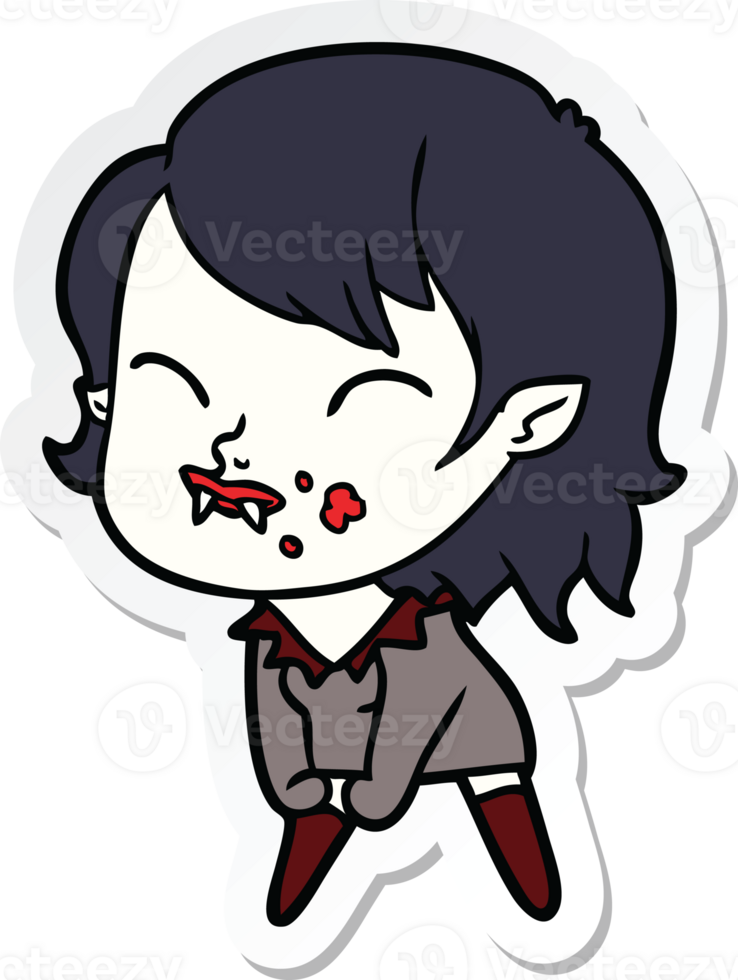 sticker of a cartoon vampire girl with blood on cheek png