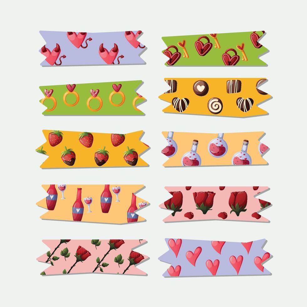 set of valentine washi tape illustration vector