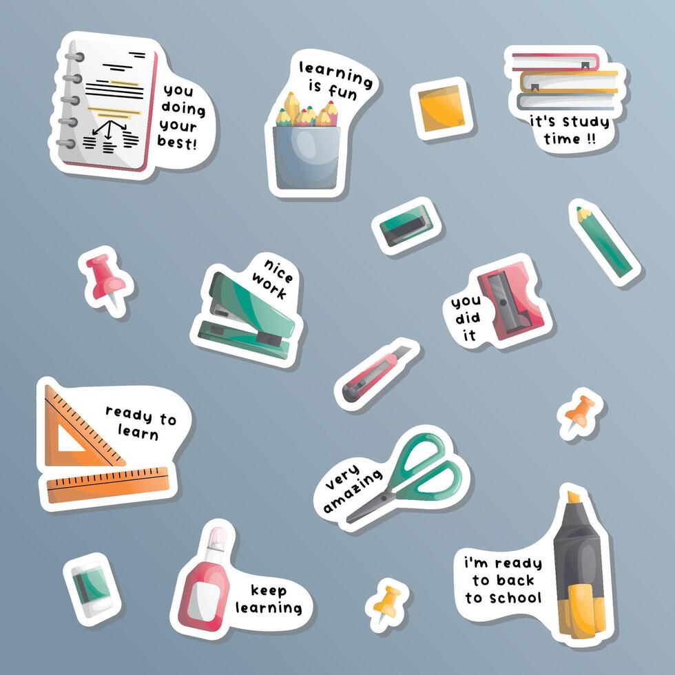 vector stationery sticker with quote set