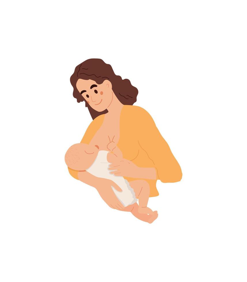 Breastfeeding concept. Happy woman breastfeeding a newborn baby. Natural parenting. Vector illustration isolated on the white background