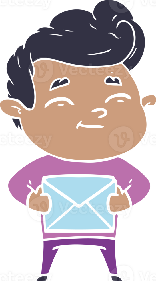 happy flat color style cartoon man with gift png