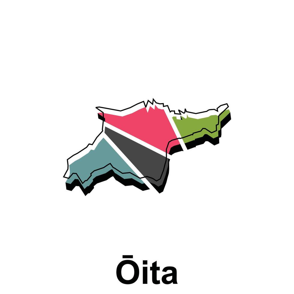 map of Oita vector design template, national borders and important cities illustration