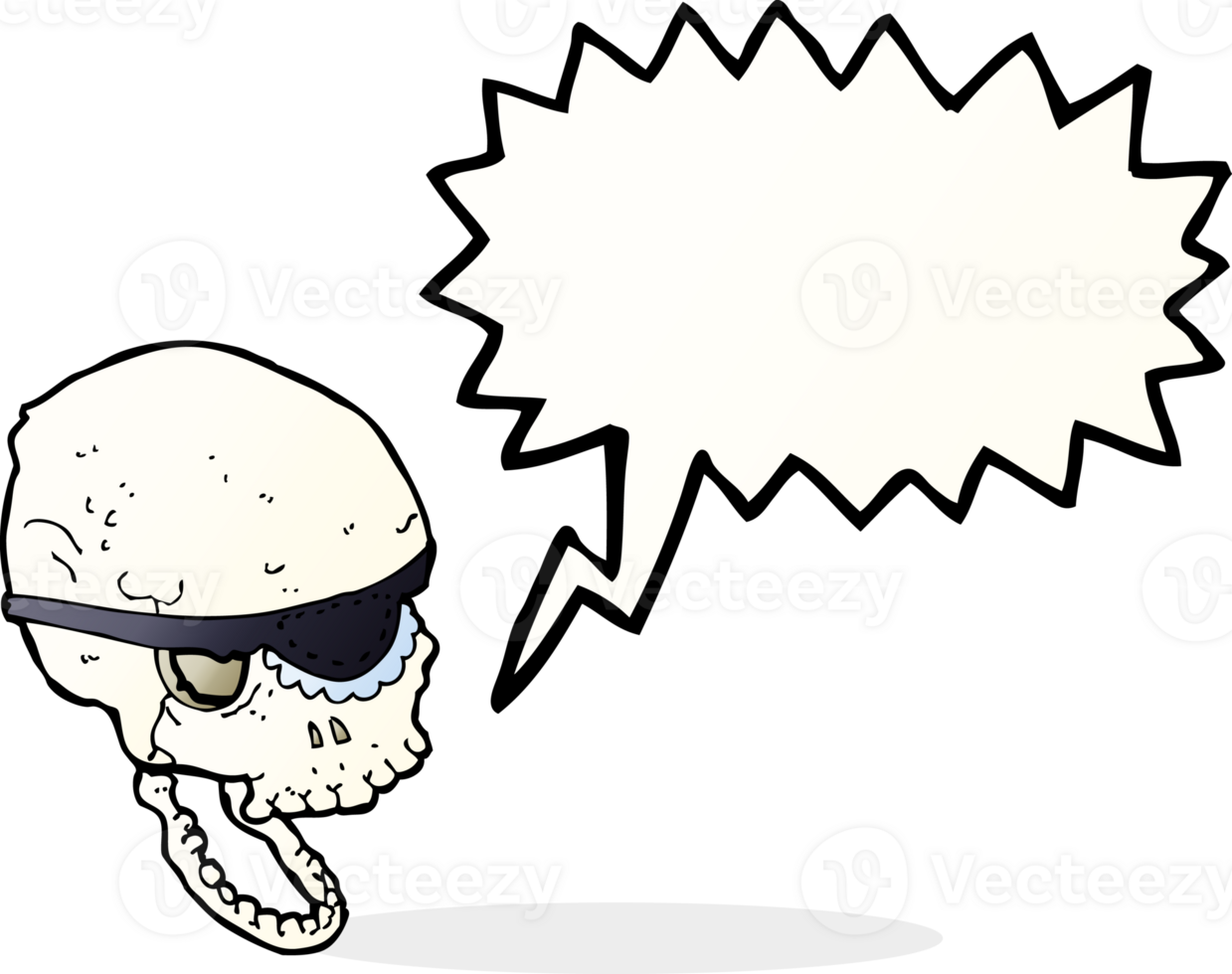 cartoon spooky skull with eye patch with speech bubble png