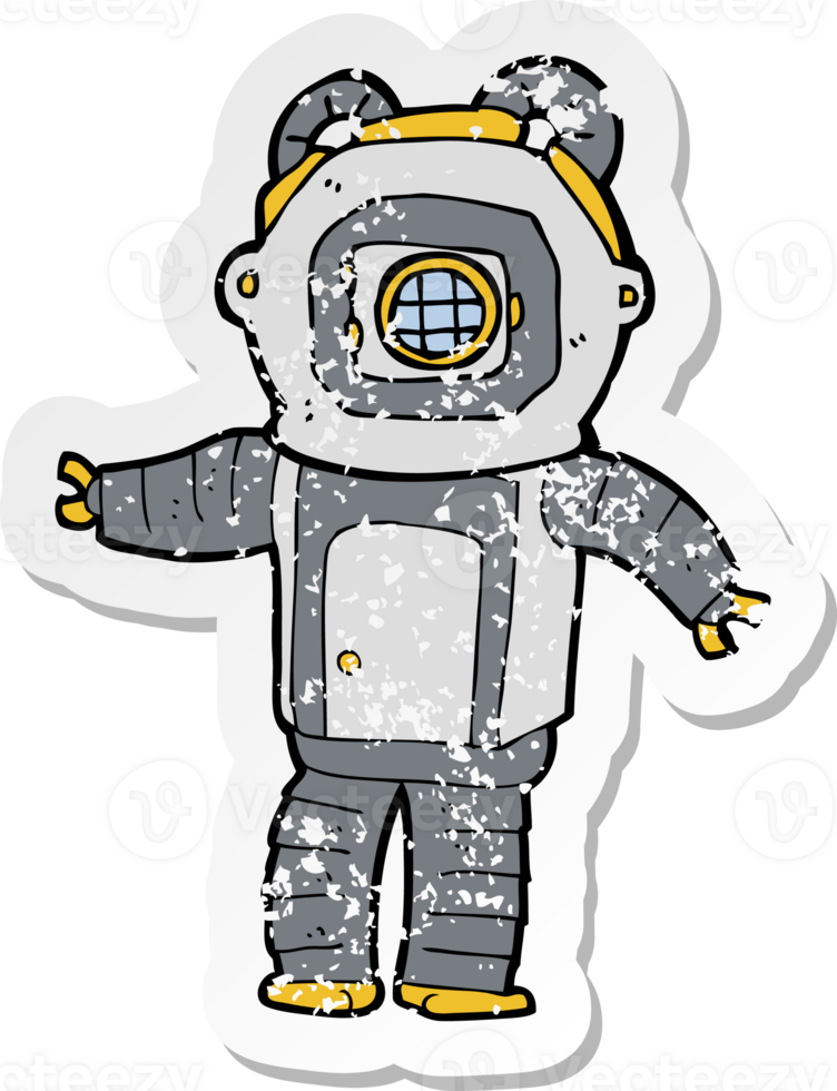 retro distressed sticker of a cartoon deep sea diver png