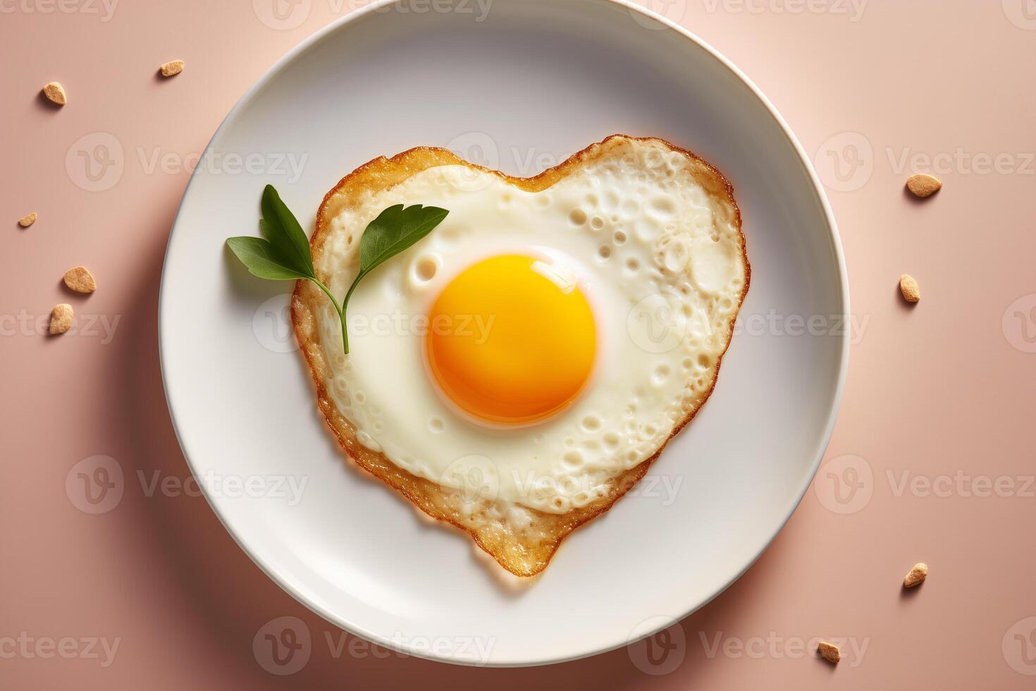 AI generated heart shaped fried egg on a plate photo