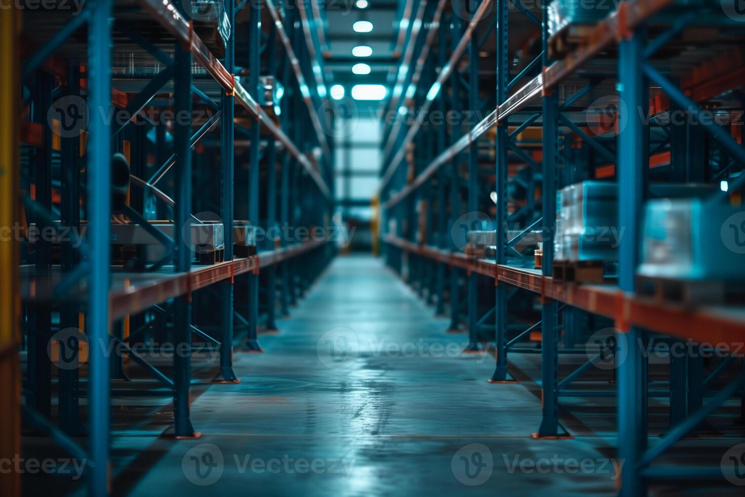 AI generated Interior of a warehouse with shelves and racks photo