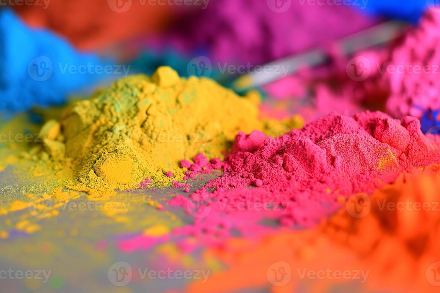 AI generated Colorful powder paints close-up, Holy festival in India photo